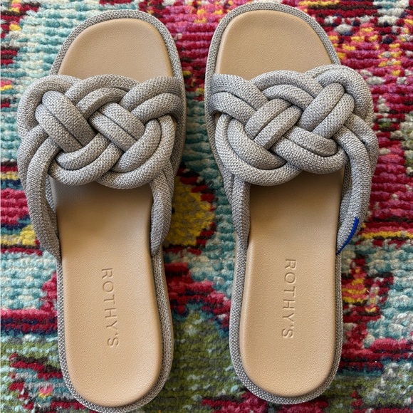 Rothy's Shoes - Rothy's Silver Braided Knot Slide Mules